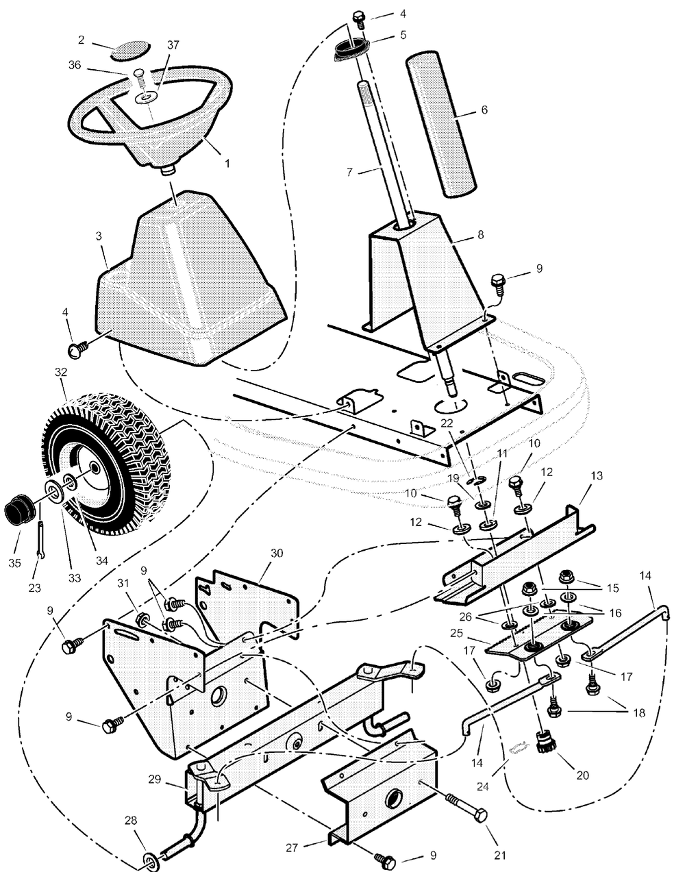 Steering Diagram and Parts List for 309029X51B  Briggs and Stratton Lawn Tractor